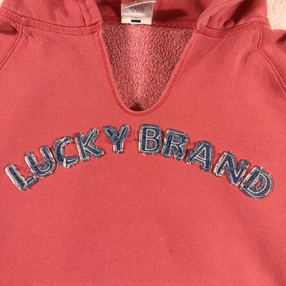 Vintage Lucky Brand Hoodie Womens XL Red Spellout Embroidered Denim Y2K - Picture 8 of 15